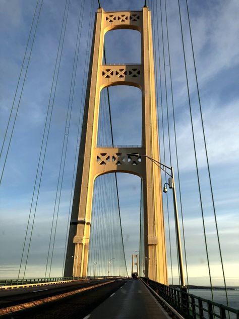 This photo was taken right as we were driving across the Mackinac Bridge. Mackinaw Bridge, Mackinac Bridge, George Washington Bridge, Golden Gate Bridge, Golden Gate, Michigan, Bridge, This Is Us, Drive