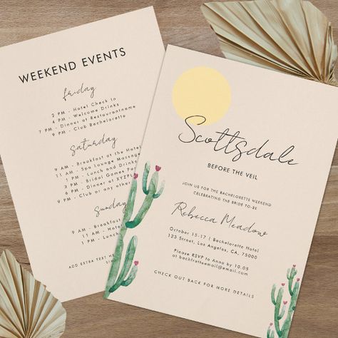 Scottsdale Before the Veil Bachelorette Weekend Invitation Scottsdale Before The Veil Bachelorette, Desert Bachelorette Party, Scottsdale Before The Veil, Boho Cactus, Desert Theme, Bachelorette Weekend Invitations, Surprise Your Girlfriend, Boho Invitations, Bridal Games