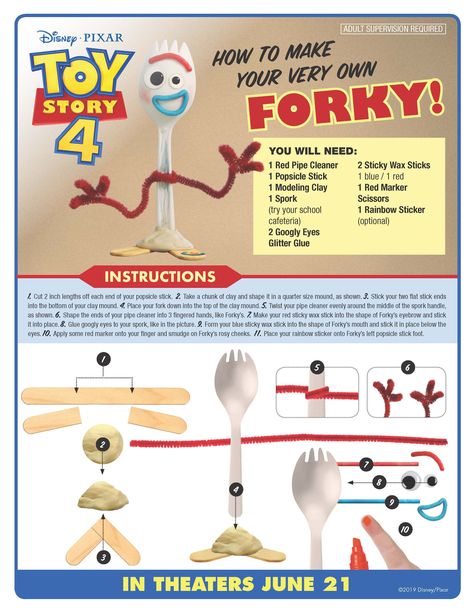 How to Make Your Own Forky from Toy Story #disney #craft #disneycraft #forky #toystory #toystory4 Knife Making Ideas, Toy Story Printables, Toy Story Crafts, Monster Tail, 4de Verjaardag, Toy Story Party Decorations, Toy Story Theme, Birthday Party Printables, Toy Story Birthday Party