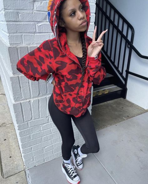 Red Bape Hoodie Outfit, Bape Jacket Outfit Women, Bape Hoodie Outfit, Bape Jacket, Bape Outfits, Fire Clothes, Bape Hoodie, Jacket Outfit Women, Teen Swag Outfits