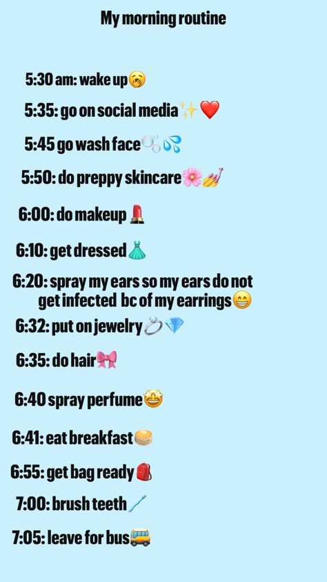 Helps people find an idea for what they want to for a morning routine Preppy Morning Routine, Preppy Routine, Preppy Morning, Morning Routine For School, Preppy Quotes, Sleepover Essentials, Makeup To Buy, Cute Preppy Outfits, Perfume Spray