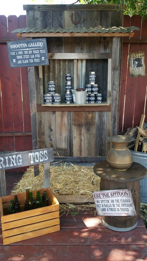 Mens Western Theme Party, Cowboy Saloon Western Theme, Ghost Town Party Ideas, Old West Ghost Town Halloween, Barn Dance Party Games, Adult Cowboy Party Games, Cowboy Theme Party Snacks, Ghost Town Halloween Party, Rodeo Party Games For Adults