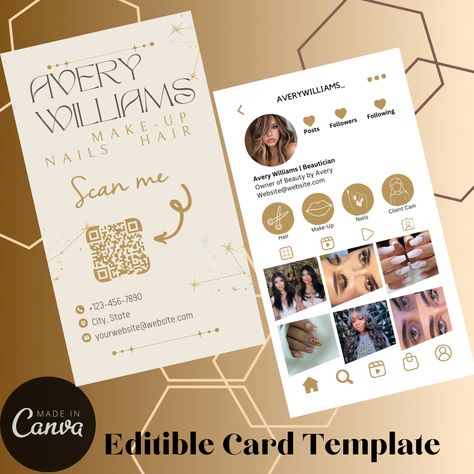 DIY Editable Business Card Template - Instagram Digital Hair Makeup Nail Lash Business Card Template Business Card Beauty, Instagram Business Card, Digital Hair, Nail Salon Interior Design, Business Cards Beauty, Nail Salon Interior, Lash Business, Visiting Card, Salon Interior Design