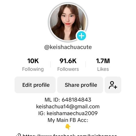 💚 REMINDER 💝 My Latest Accounts : 🤗 1.) Fb Acc : Keisha Chua ( 52k followers ) 2.) Fb Page : Keisha Chua ( 40k followers ) 3.) MLBB ID : 648184843 4.) Tiktok : keishachuacute ( 91k followers ) 5.) Instagram : keishamaechua2009 ( 73k followers ) 6.) Threads : Keisha Chua ( 23k followers ) 7.) YouTube : Keisha Chua ( 500+ subs ) • This is My Only Account And I Don't Have any accounts and so on Thanks! 😚 • #KeishaChuaCute Fb Acc, Tiktok Acc, 40k Followers, Fb Page, Accounting, Quick Saves, Instagram