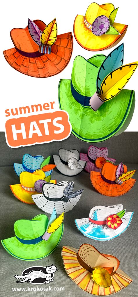 SUMER HATS Hat Craft For Preschoolers, Hat Art And Craft, Hat Activities For Preschool, Fashion Activities For Kids, Creative Hats For Kids, Hat Crafts For Kids, Hat Activity, Christmas Cards Handmade Diy, Letter D Crafts