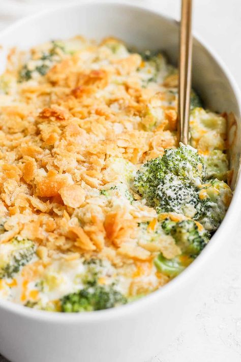 Broccoli Casserole - a delicious and easy side dish for any meal (but perfect for Thanksgiving or the Holidays) - a family favorite recipe! #broccolicasserole #broccolicasserolerecipe #broccolicasserolewithritzcrackers #broccolicasserolehealthy #broccolicasseroleeasy Broccoli Casserole Without Cream Soup, Cream Of Broccoli Casserole, Cream Of Chicken Veggie Casserole, Broccoli Jennifer Casserole, Recipes With Cream Of Broccoli Soup, Broccoli Casserole With Cream Of Chicken, Broccoli Casserole With Ritz Crackers Cream Of Mushroom, Broccoli Casserole No Cheese, Campbells Cream Of Broccoli Soup Recipes