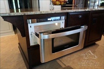 Pull out Stainless Microwave Drawer in island.: Microwave Drawer In Island, Decor Ideas Pull Out Microwave In Island, Pull Out Microwave, Microwave Drawer In Island, Island Microwave, Kitchen Island Microwave, Island Decor Ideas, Microwave In Island, Classy Kitchen, Microwave Drawer