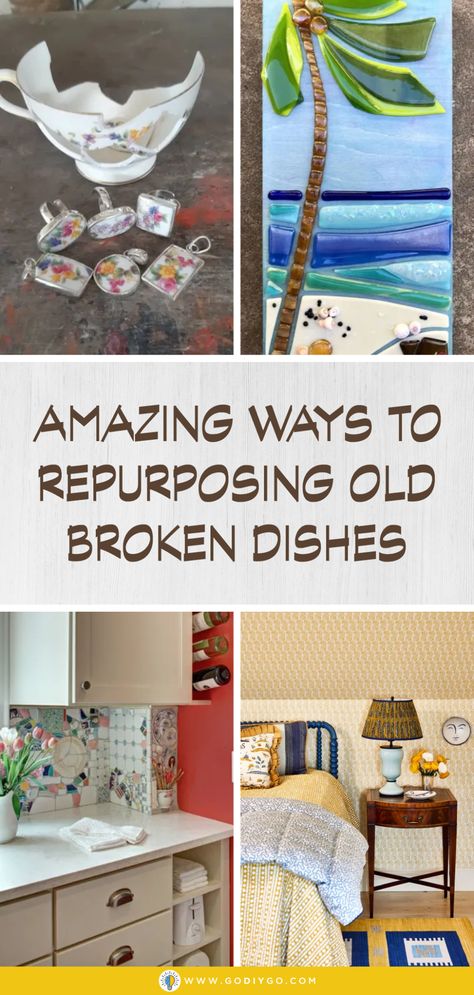 Amazing Ways to Repurposing Old Broken Dishes - GODIYGO.COM Broken China Crafts, Repurposed China, Trash Into Treasure, China Crafts, Barn Parties, Old Plates, Plates Diy, Antique Dishes, Diy Things