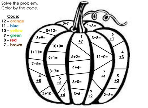 FREE.  Simple coloring activity with basic addition problems.  Great for a morning work or transition activity.  Click on the image for instant access to download. Worksheets Grade 2, Easy Math Worksheets, Pumpkin Math, Fun Math Worksheets, Halloween Math, Second Grade Math, Math Addition, Simple Math, Homeschool Math