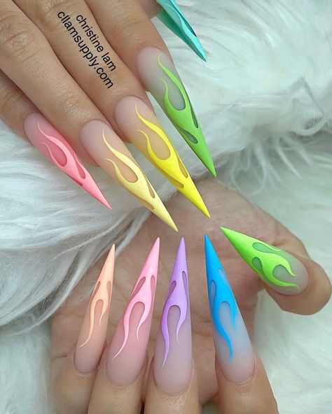 Summer Stiletto Nails, Fire To The Rain, Acrylic Nails Stiletto, Stilleto Nails Designs, Long Stiletto Nails, Punk Nails, Stiletto Nails Designs, Dope Nail Designs, Crazy Nails