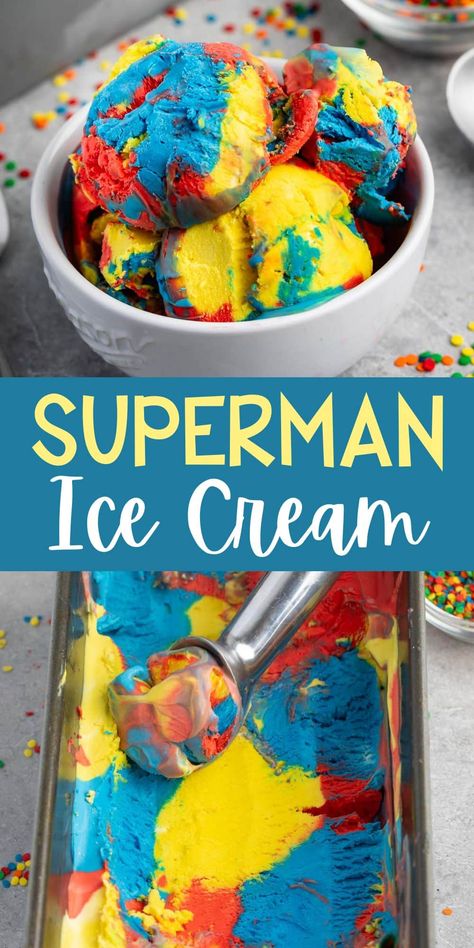 Superman Ice Cream is a popular ice cream shop flavor - now you can make it at home! No churn easy super man ice cream without a machine! Superman Ice Cream Cake, Superman Ice Cream Recipe, Home Made Ice Cream Recipes With Machine, Ice Cream Recipes For Ice Cream Maker, Ice Cream Machine Recipes, Home Made Ice Cream Recipes, Superman Ice Cream, Homemade Ice Cream Recipes Machine, Apple Fries