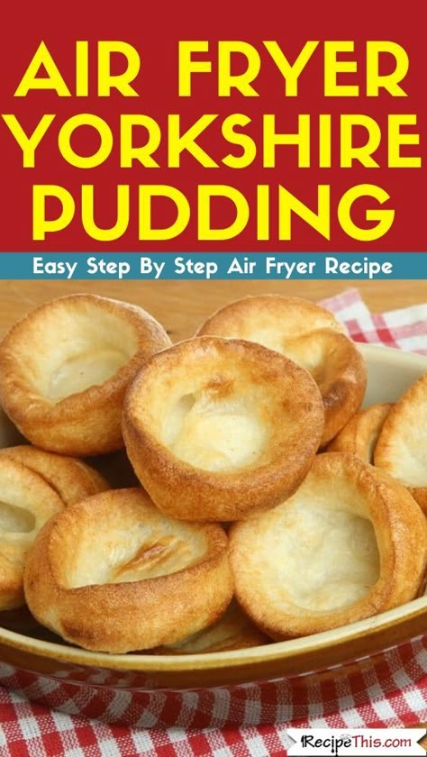 Air Fryer Yorkshire Pudding. How to air fry the best ever Yorkshire puddings. Including our famous family Yorkshire pudding batter as well as an alternative Yorkshire pudding recipe using frozen Yorkshire puddings. #airfryer #airfryerrecipes #airfryerdinner #yorkshirepudding Gluten Free Yorkshire Pudding, How To Make Yorkshire Pudding, Yorkshire Pudding Batter, Yorkshire Pudding Recipe, Yorkshire Pudding Recipes, Yorkshire Puddings, Air Fryer Fish, Air Fryer Cooking Times, Air Fried Food