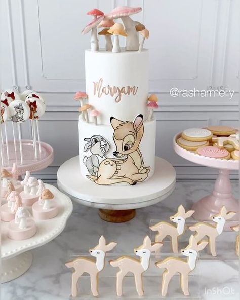 Bambi Cake Ideas, Bambi Baby Shower Ideas Boys, Bambi First Birthday Theme, Bambi Birthday Cakes, Bambi Baby Shower Cake, Bambi Party Ideas, Cake Bambi, Bambi Baby Shower Ideas, Bambi Birthday Party