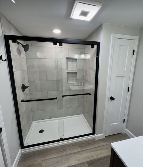 Dreamline Shower Door, Bypass Sliding Shower Doors, Dreamline Shower, Shower Door Designs, Bathtub Shower Combo, Tub Door, Rustic Bathroom Designs, Tub Doors, Bathroom Remodel Shower