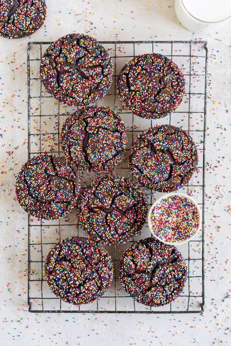 .. Sprinkle Sugar Cookies, Cloudy Kitchen, Chocolate Sugar Cookies, Cooling Rack, Crinkle Cookies, Chocolate Sprinkles, Rainbow Sprinkles, Cookie Monster, Sweets Treats