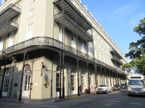 Omni Royal Orleans (1838) - French Quarter - 621 St. Louis St. (corner of Royal St.) - The City Exchange from 1838 until 1841, when the building was destroyed by fire. Jacques De Poilly was commissioned to reproduce Rue de Rivoli of Pairs. The new hotel, Saint Louis, opened in 1843, with a capacity of 600 guests. During the 1840s (until Civil War), where the most lavish balls and banquets were held. In 1915, destroyed by hurricane. In 1960, reopened as Royal Orleans. French Quarter, Paris Saint, Grand Hotel, Saint Louis, St Louis, New Orleans, Street View, Paris, Hotel