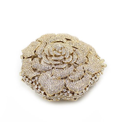 Rose Clutch, Bridal Clutch Bag, Gold Evening Bag, Rhinestone Handbags, Diamond Party, Clutch Bag Wedding, Party Handbags, Floral Clutches, Rhinestone Clutch