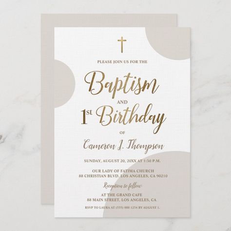 Earthtone Gold Baby Boy Baptism 1st Birthday Invitation First Birthday And Baptism Ideas For Boy, Baptism And 1st Birthday Decorations, Baptism And Birthday Party Combined, Baptism Invites Boy, Baptism Invitations For Boys, Baptism And Birthday Invitation, First Birthday Theme Boy, Baptism Birthday Party, Bautizo Ideas Boy