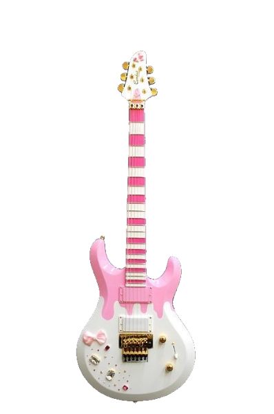 Kawaii Guitar, Kawaii Electric Guitar, Sanrio Electric Guitar, Pink Electric Guitar Aesthetic, Kawaii Music, Pink Gutair, Cute Guitar, Pink Electric Guitar, Pink Guitar Pick