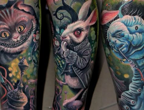 Alice In Wonderland Tattoos, Alice In Wonderland Tattoo, Alice And Wonderland Tattoos, Monster Tattoo, Petit Tattoo, Kunst Tattoos, Wonderland Tattoo, Tattoo Collection, Cartoon Tattoos