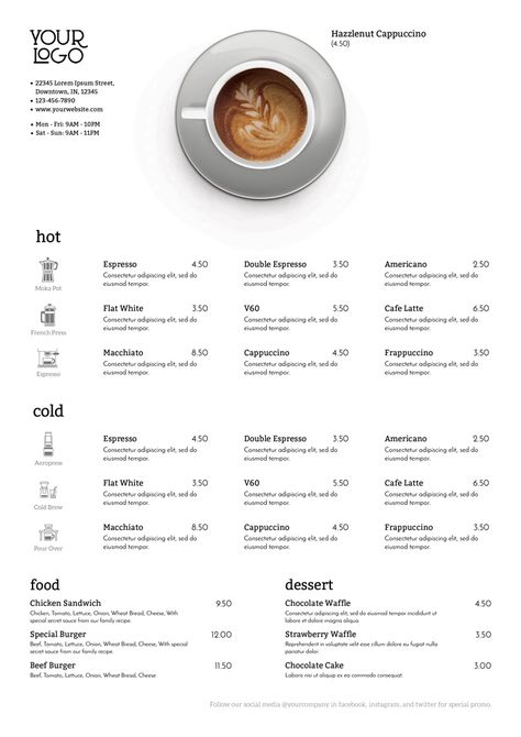 Print Menu Design for Coffee Shop / Cafe / Restaurant / Bistro / Resto by mean-inc | GraphicRiver Coffee Cafe Menu Design, Cafe Restaurant Menu Design, Minimalist Menu Design Cafe, Minimalist Menu Design Layout, Coffee Shop Menu Design Ideas, Cafe Drink Menu Design, Cafe Menu Ideas Food Coffee Shop, Coffee Menu Design Ideas Layout, Menu Design Coffee Shop