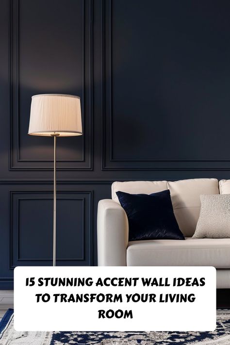 Elevate your living room design with these 15 breathtaking accent wall ideas! From bold patterns to elegant textures, discover creative ways to add style and personality to your space. Save these must-try designs for your next home makeover! Transitional Accent Wall Living Room, Living Room Tv Accent Wall, Small Living Room Accent Wall Ideas, Modern Wainscoting Ideas Living Room, Behind Tv Accent Wall, Dark Blue Feature Wall Living Room, Statement Walls Living Room, Dark Accent Wall Living Room, Accent Wall In Living Room