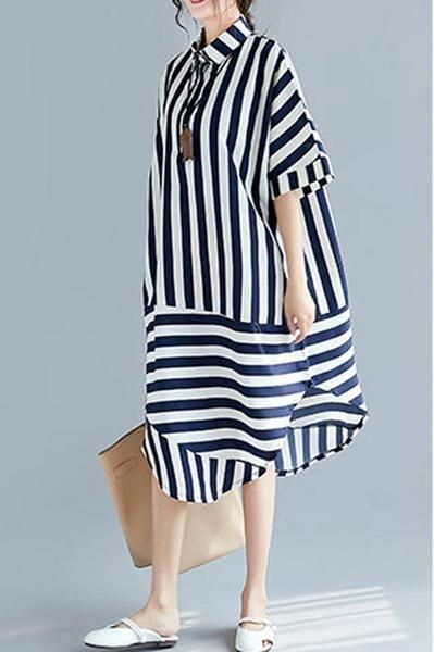 Projek Menjahit, Long Dresses For Women, Long Striped Dress, Mode Kimono, Oversized Shirts, Dress Sleeve Length, Summer Blue, Long Summer Dresses, Fashion Design Clothes