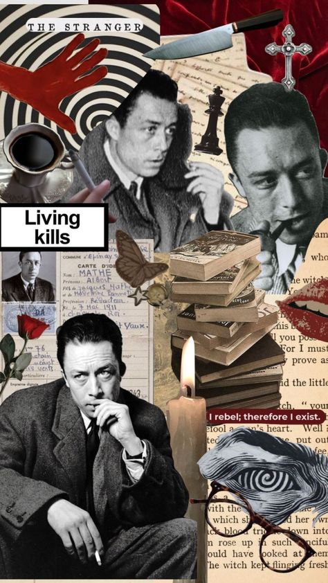 Albert Camus Photo, Albert Camus Wallpaper, Albert Camus Aesthetic, Fat Anime Characters, Best Movie Lines, Literature Humor, Aries Tattoo, Philosophy Books, Magazine Collage