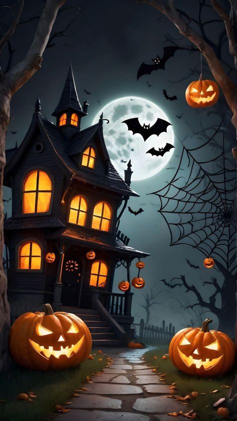 Halloween Ambiance, Halloween Live Wallpaper, Spooky Halloween Pictures, Halloween Houses, Helloween Wallpaper, Happy Halloween Pictures, Witch Things, Pumpkin Images, Halloween Wallpaper Backgrounds