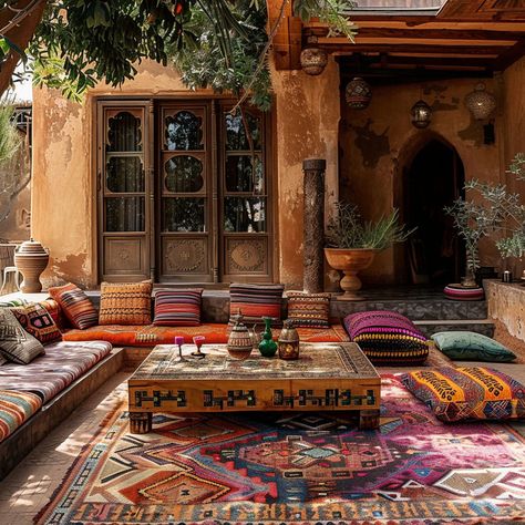 Warm moroccan nature hues Persian Courtyard, Moroccan Color Scheme, Persian Interior Design, Moroccan Color Palette, Morocco Interior Design, Conservatory Interiors, Morocco Interior, Arabic Living Room, Morocco Decor