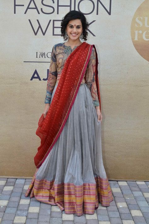 Saree Lehenga Style Draping, Aditi Shankar, Saree Lehenga Style, Elegant Skirt Outfits, Gaurang Shah, Tapsee Pannu, Lehenga Saree Design, Choli Dress, Half Saree Lehenga