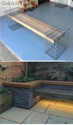 gabion-seat-detailing Landscaping Backyard, Jardim Diy, Backyard Diy, Diy Garden Furniture, Outdoor Gardens Design, Garden Seating, Garden Bench, Garden Cottage, Pizza Oven