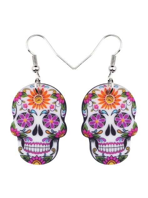 Fashionable Acrylic Halloween Sugar Skull Earrings Dangle Charms Jewelry Gifts for Women Girls Accessories CharmsI discovered amazing products on SHEIN.com, come check them out! Sugar Skull Earrings, Skeleton Earrings, Skeleton Watches, French Hook Earrings, Food Earrings, Punk Jewelry, Festival Jewelry, Flower Skull, Shrink Plastic