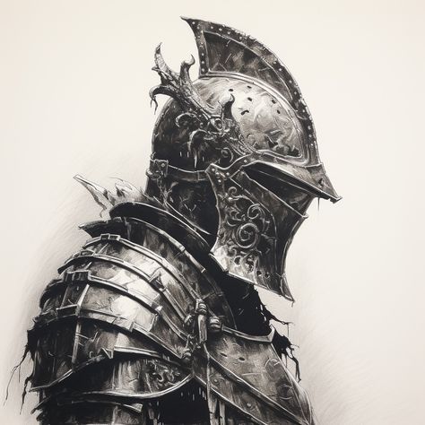 Knight Drawing Aesthetic, Knight Art Reference, Knight Armor Reference Drawing, Knight Armor Drawing, Knight Side View, Knight Side Profile, Armor Side View, Medieval Knight Drawing, Knight Helmet Drawing