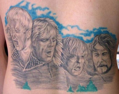 Judas Priest as Mount Rushmore Mount Rushmore Tattoo, Heavy Metal Tattoo, Metal Tattoos, Reading A Newspaper, Worst Tattoos, Rob Halford, Metal Tattoo, Here We Go Again, Bad Tattoos