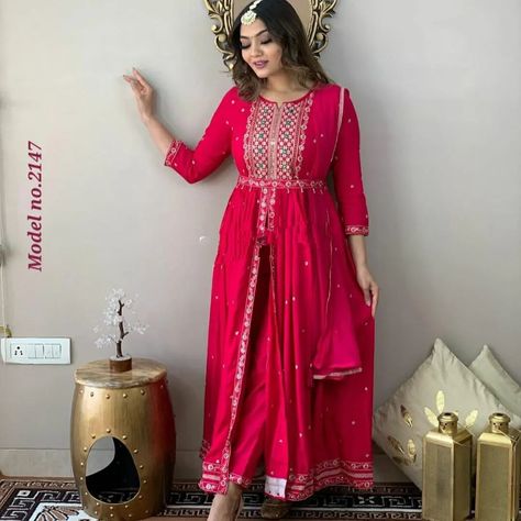 Red Indian Gown, Embroidered Salwar, Designer Kurta, Long Kurti, Kurtis With Pants, Anarkali Gown, Indian Gowns, Pant Sets, Kurta With Pants