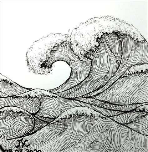 Wave Aesthetic Drawing, Waves Ink Drawing, Ocean Pen Drawing, Seashore Drawing, Ocean Waves Drawing, Ocean Waves Illustration, Ocean Wave Drawing, Musical Logo, Wave Drawing