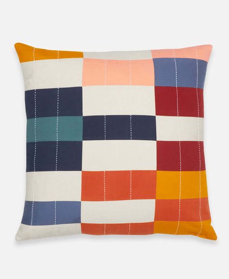 Modern Throw Pillows | Ethically Made Throw Pillows | Anchal Project Check Quilt, Feather Pillow, Modern Throw Pillows, Feather Pillows, Quilt Guild, Kantha Stitch, Quilting Techniques, Patchwork Patterns, Lumbar Throw Pillow