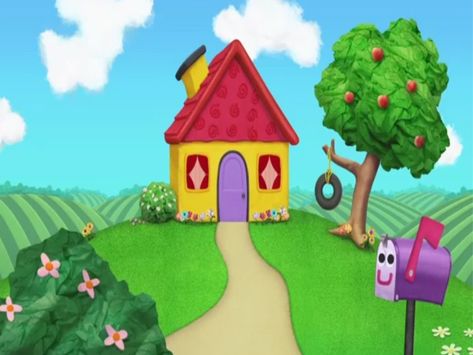 This is the house for the opening credits  of SpongeBob's clues and you Blues Clues Background, Yellow Picture Frames, Maisy Mouse, Blue Clues, Blue's Clues Birthday Party, Clue Party, Big Blue House, Blue's Clues And You, Youkai Watch