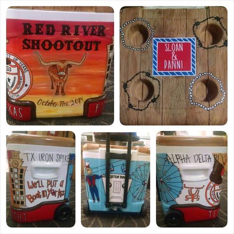 Frat Cooler Nashville, Frat Coolers Vegas, Texas Ou Cooler, Red River Rivalry Cooler, Red River Rivalry, Zbt Frat Cooler, Coolest Cooler, Cooler Ideas, Frat Coolers