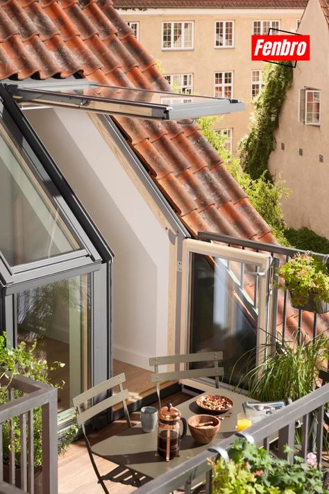 Velux Balcony, Loft Conversion Balcony, Small Attic Room, Roof Balcony, Dormer Loft Conversion, Attic Conversion, Attic Design, Roof Architecture, Dormer Windows