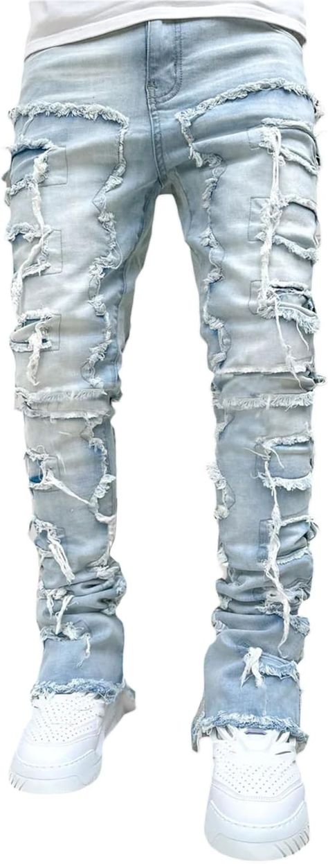 Material: These ripped stacked jeans for men are made of 90% cotton and 10% spandex, skin-friendly fabric with breathable and comfortable texture, providing unparalleled comfort.
Design: Men stacked denim jeans feature a raw edge design at the seams to prevent friction, durability and stacked patches, giving them a unique look.
Match: These stacked denim pants jeans for men are suitable for any season, paired with your favorite T-shirt, shirt or sneakers to create a versatile and cool look. Stacked Jeans Men, Biker Jeans Men, Stacked Jeans, Mens Jeans Fit, Hip Hop Jeans, Denim Pants Mens, Streetwear Jeans, Jeans Y2k, Biker Jeans