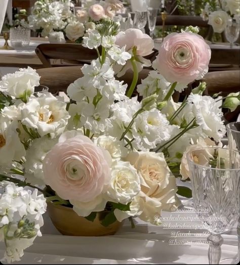 Sage White Pink Wedding Flowers, Peonies And Roses Centerpiece, Pink And White Flowers Wedding, Blush Flowers Centerpiece, Snapdragon Wedding, Blush Floral Arrangements, Dream Garden Wedding, Cream Wedding Flowers, Pink Flower Arrangements