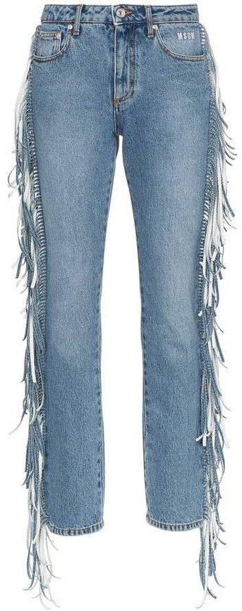 MSGM Fringed Straight-Leg Jeans Fringe Jeans, Side Fringe, Fringe Hairstyles, Straight Fit Jeans, Dream Dress, Western Fashion, Bell Bottom Jeans, Straight Leg Jeans, Girl Fashion