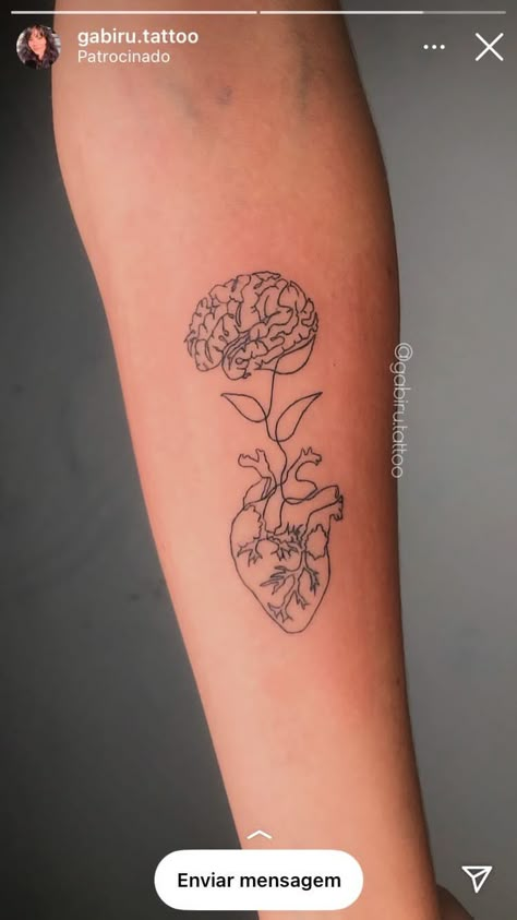 Heart Leading Brain Tattoo, Boxed In Tattoos, Tattoos For Healthcare Workers, Tattoos For Psychologists, Social Worker Tattoo, Half Heart Half Brain Tattoo, Heart And Brain Scale Tattoo, Head And Heart Tattoo, Mind And Heart Tattoo