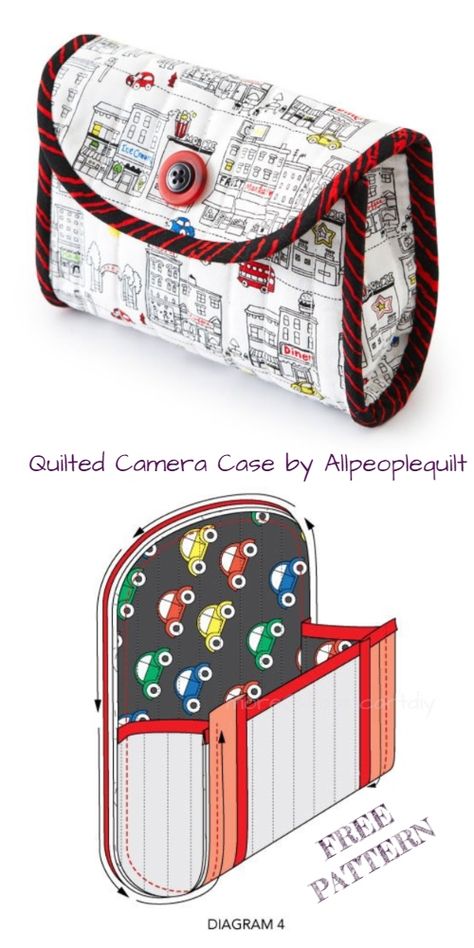 DIY Quilted Camera Case Free Sewing Pattern Camera Bag Sewing Pattern, Camera Case Pattern, Diy Camera Bag, Camera Bag Pattern, Camera Pouch, Sewing Tutorials Bags, Purse Diy, Sew Bags, Tech Pouch