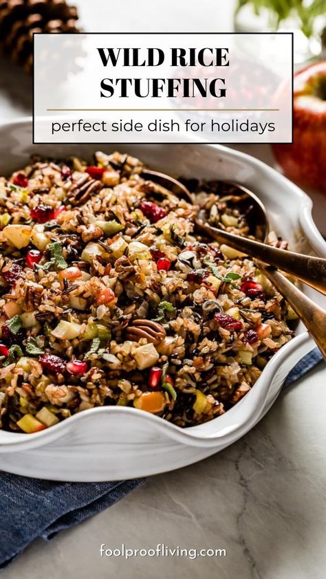 Wild Rice Stuffing in a bowl. Rice Stuffing For Turkey, Wild Rice Sausage Stuffing, Wild Rice Thanksgiving Recipe, Turkey And Wild Rice, Wild Rice Thanksgiving Side, Thanksgiving Wild Rice, Best Turkey Stuffing, Wildrice Cranberry Stuffing, Wild Rice And Cranberry Recipes