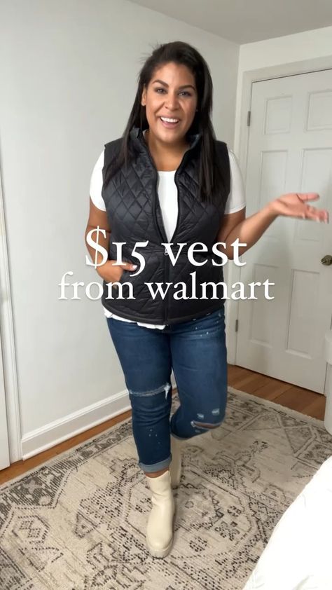 Plus Size Puffer Vest Outfit, Plus Size Puffer Vest, Puffy Vest Outfit, Plus Size Puffer, Walmart Fashion, Puffy Vest, Fall Capsule Wardrobe, Quilted Vest, Vest Outfits