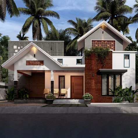 Exterior of a 1365 Square Feet 3-Bedroom Mixed Roof House Mixed Roof House Design, Roof House Design, Small House Design Kerala, New Model House, Front Building Design, Show Wall, Building Design Plan, Kerala Home, House Window Design