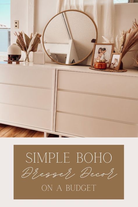 Boho Dresser Decor, Bohemian Dresser, Boho Dresser, Living In An Apartment, Dresser Decor, Boho Home Decor, An Apartment, Boho Home, Pampas Grass